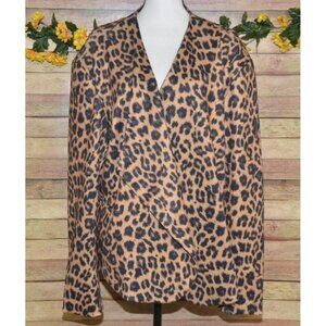 Crazy Train Women's 3XL Brown Leopard Print Open Front Lined Blazer Jacket
